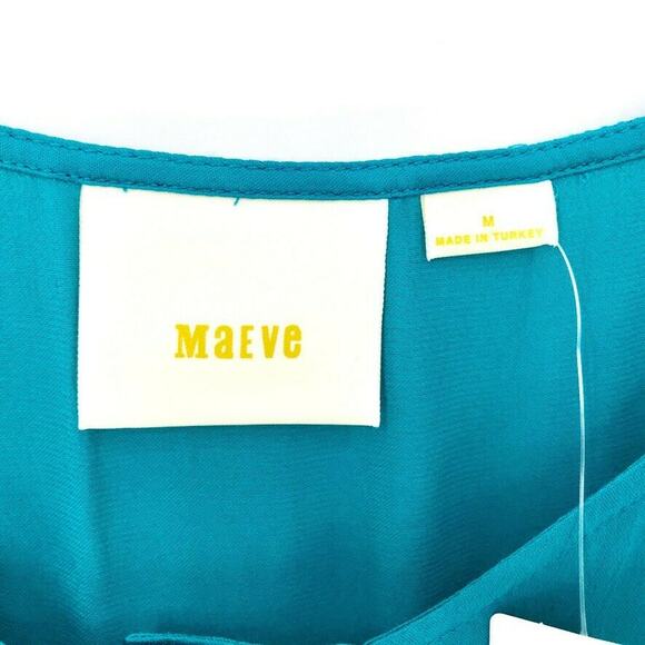 Maeve Womens Blouse Sz M Cold Shoulder Ruffles Viscose Turquoise NEW - Picture 4 of 10